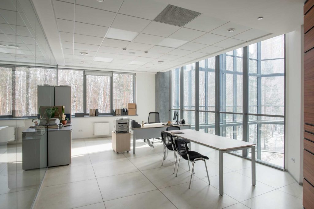 Empty modern office | Featured image for Plasterboard Ceiling Design Ideas blog.