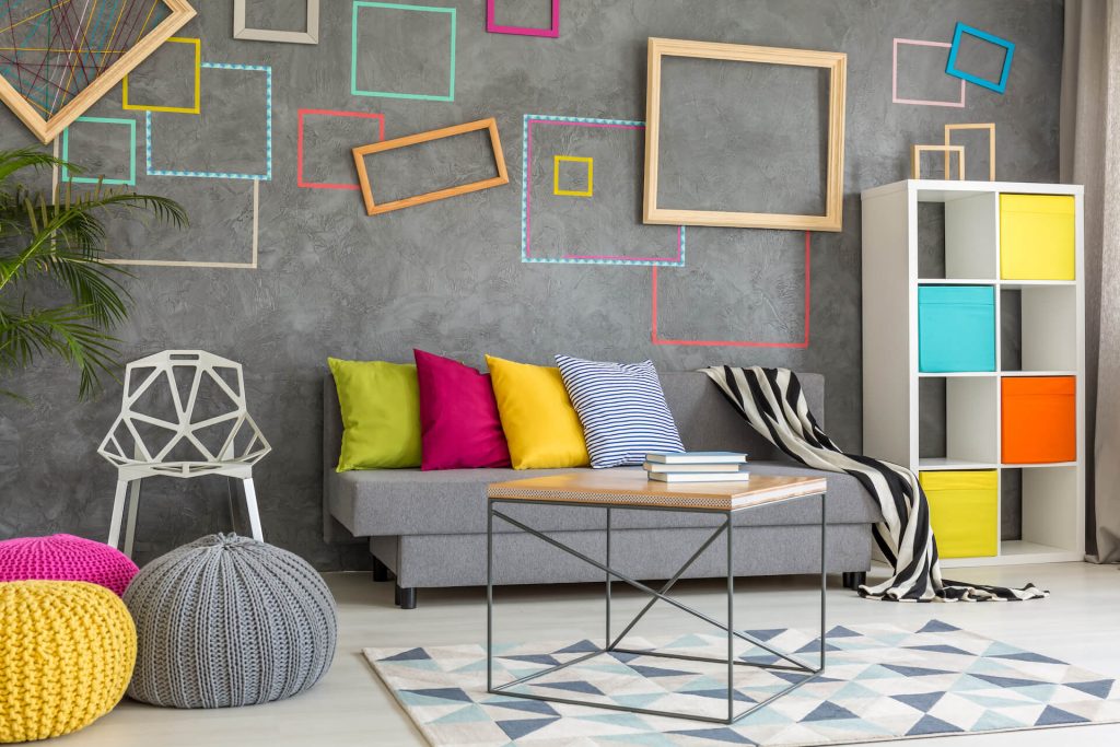 Decorative feature wall with bright colours and shapes | Featured image for the Internal Feature Wall Ideas blog from BetaBoard.